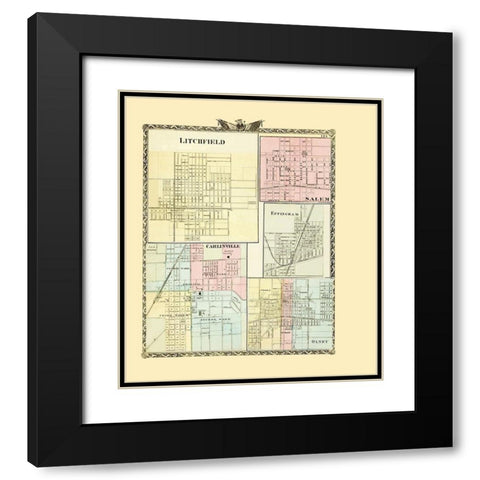 Litchfield, Salem, Effingham, Carlinville, Olney Black Modern Wood Framed Art Print with Double Matting by Union