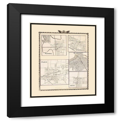 Watseka Mt Sterling Beardstown Arcola Paris Black Modern Wood Framed Art Print with Double Matting by Warner