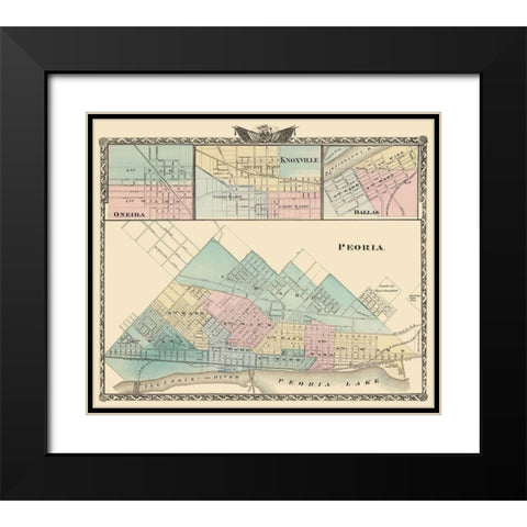 Peoria, Oneida, Knoxville, Dallas Illinois Black Modern Wood Framed Art Print with Double Matting by Warner