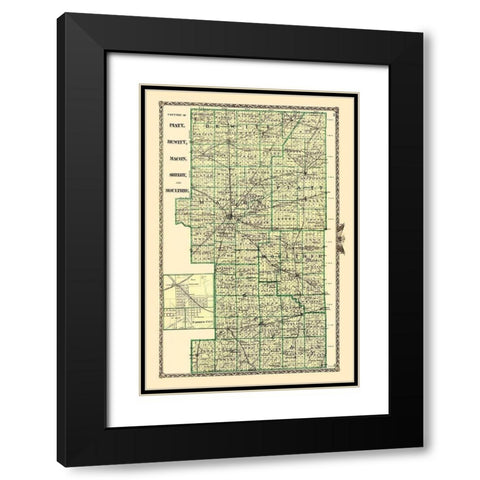 Piatt Dewitt Macon Shelby Moultrie Illinois Black Modern Wood Framed Art Print with Double Matting by Warner