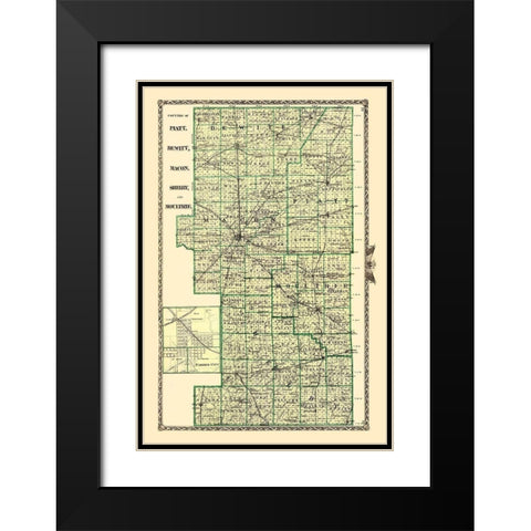 Piatt Dewitt Macon Shelby Moultrie Illinois Black Modern Wood Framed Art Print with Double Matting by Warner
