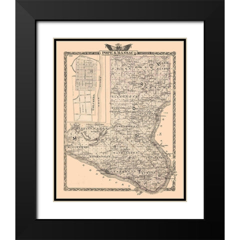 Pope and Massac Counties  Illinois - Beers 1876 Black Modern Wood Framed Art Print with Double Matting by Beers