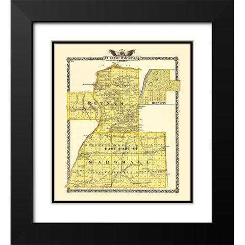 Putnam  Marshall Illinois - Warner 1870 Black Modern Wood Framed Art Print with Double Matting by Warner