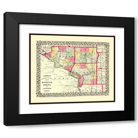 Randolph  Perry  Jackson Illinois - Campbell 1850 Black Modern Wood Framed Art Print with Double Matting by Campbell