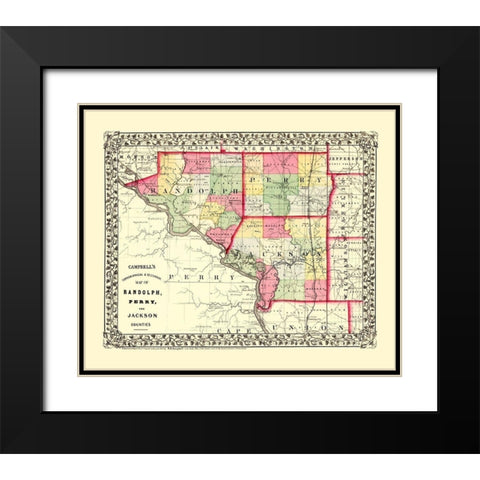 Randolph  Perry  Jackson Illinois - Campbell 1850 Black Modern Wood Framed Art Print with Double Matting by Campbell