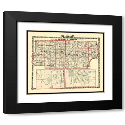 Richland  Lawrence Illinois Landowner- Warner 1870 Black Modern Wood Framed Art Print with Double Matting by Warner