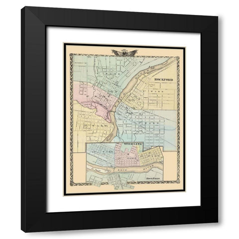 Rockford, Sterling, Rock Falls Illinois Black Modern Wood Framed Art Print with Double Matting by Warner