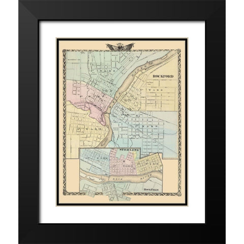 Rockford, Sterling, Rock Falls Illinois Black Modern Wood Framed Art Print with Double Matting by Warner