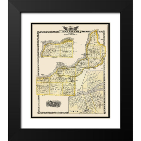 Rock Island Illinois Landowner - Warner 1874 Black Modern Wood Framed Art Print with Double Matting by Warner
