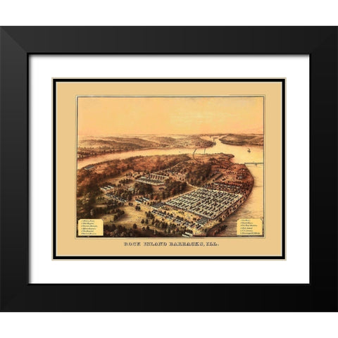 Rock Island Barracks Illinois - Speidel 1864 Black Modern Wood Framed Art Print with Double Matting by Speidel