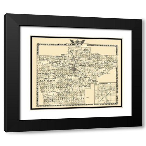 Sangamon Illinois Landowner - Warner 1876 Black Modern Wood Framed Art Print with Double Matting by Warner