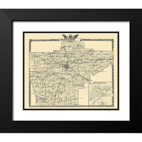 Sangamon Illinois Landowner - Warner 1876 Black Modern Wood Framed Art Print with Double Matting by Warner
