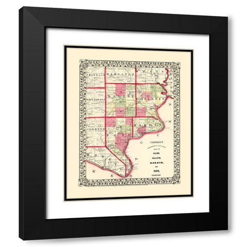 Saline  Gallatin  Pope  Hardin Illinois Black Modern Wood Framed Art Print with Double Matting by Campbell