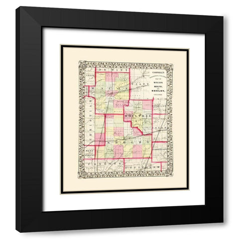 Shelby  Moultrie  and Macon Illinois Black Modern Wood Framed Art Print with Double Matting by Campbell