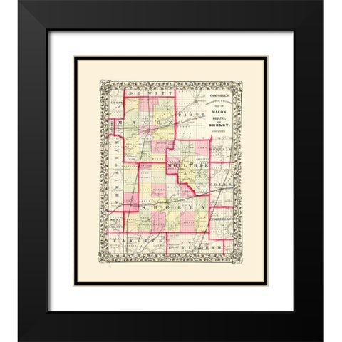 Shelby  Moultrie  and Macon Illinois Black Modern Wood Framed Art Print with Double Matting by Campbell