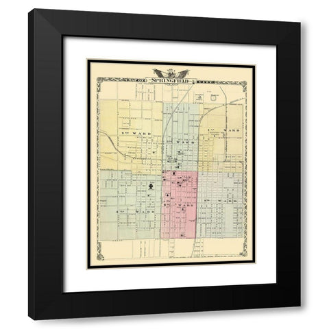 Springfield Illinois - Warner 1876 Black Modern Wood Framed Art Print with Double Matting by Warner