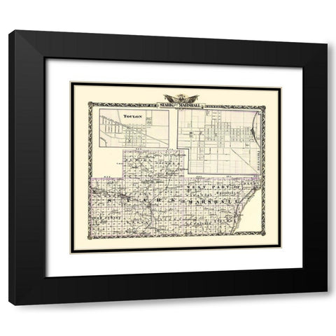 Stark  Marshall Illinois Landowner - Warner 1870 Black Modern Wood Framed Art Print with Double Matting by Warner