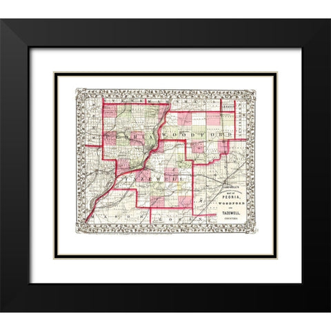 Peoria  Woodford  Tazewell Illinois - Campbell Black Modern Wood Framed Art Print with Double Matting by Campbell
