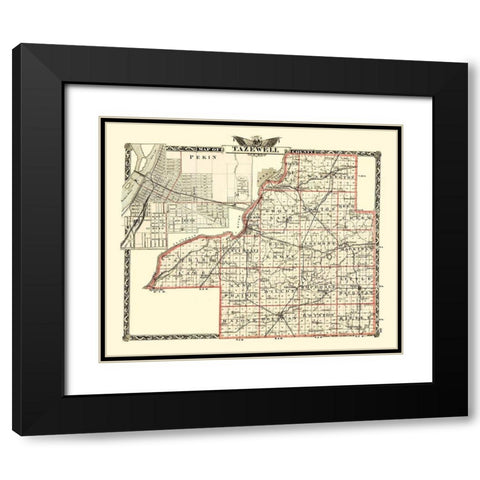 Tazewell Illinois Landowner - Warner 1870 Black Modern Wood Framed Art Print with Double Matting by Warner