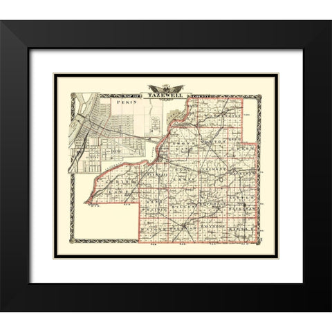 Tazewell Illinois Landowner - Warner 1870 Black Modern Wood Framed Art Print with Double Matting by Warner