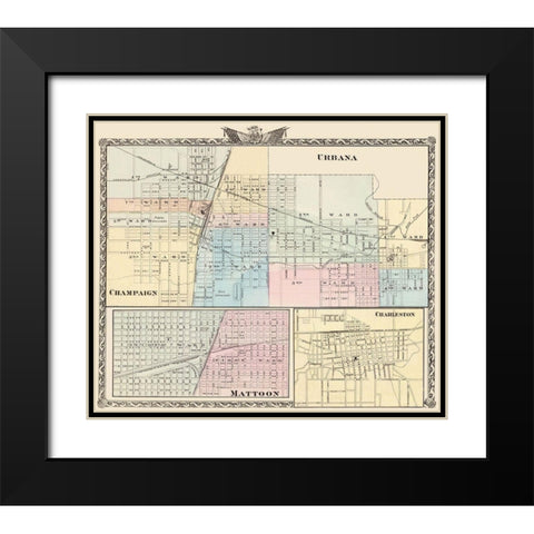 Urbana, Champaign, Mattoon, Charleston Illinois Black Modern Wood Framed Art Print with Double Matting by Warner