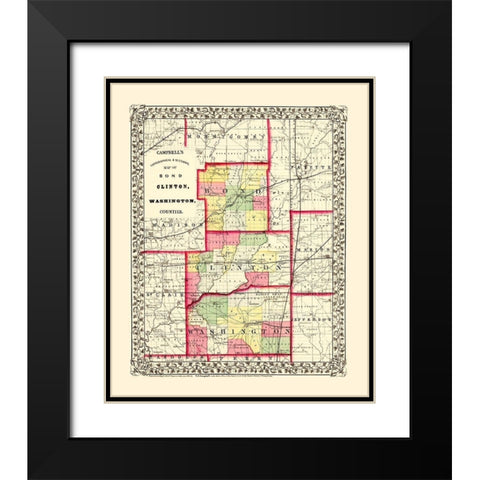 Washington  Bond  Clinton Illinois - Campbell 1850 Black Modern Wood Framed Art Print with Double Matting by Campbell