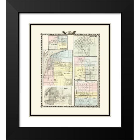 Macomb, Marshall, Warsaw, Canton, Nauvoo, Tuscola Black Modern Wood Framed Art Print with Double Matting by Warner