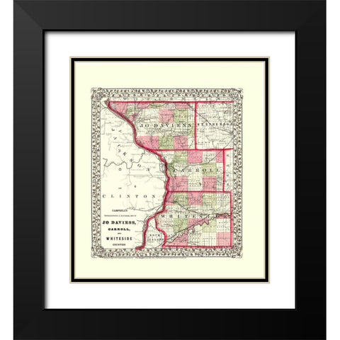 Whiteside  Jo Daviess  Carroll Illinois Black Modern Wood Framed Art Print with Double Matting by Campbell
