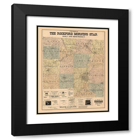 Winnebago County Illinois - Hixson 1902  Black Modern Wood Framed Art Print with Double Matting by Hixson