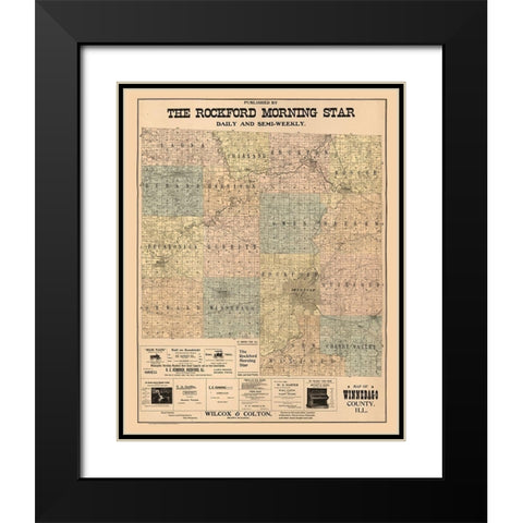Winnebago County Illinois - Hixson 1902  Black Modern Wood Framed Art Print with Double Matting by Hixson