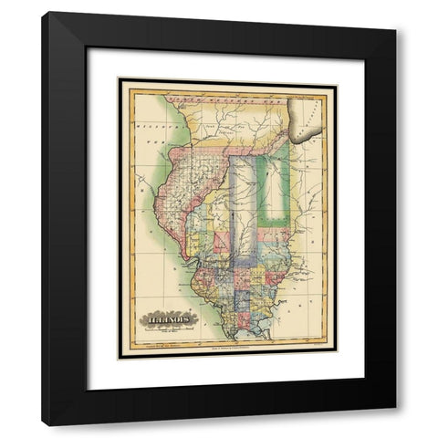 Illinois - Lucas 1823 Black Modern Wood Framed Art Print with Double Matting by Lucas
