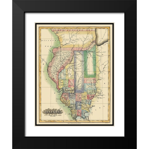 Illinois - Lucas 1823 Black Modern Wood Framed Art Print with Double Matting by Lucas