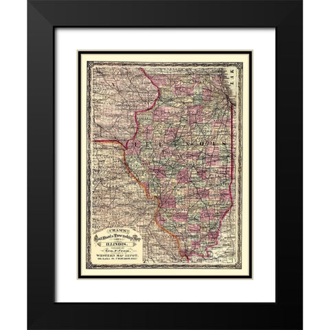 Illinois - Cram 1875 Black Modern Wood Framed Art Print with Double Matting by Cram