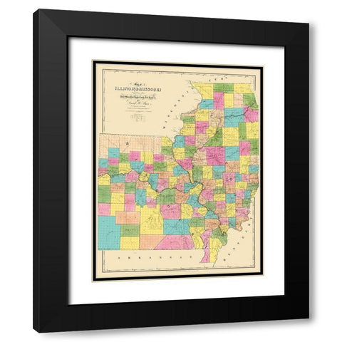 Illinois, Missouri - Burr 1839 Black Modern Wood Framed Art Print with Double Matting by Burr
