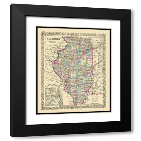 Illinois - Colton 1856 Black Modern Wood Framed Art Print with Double Matting by Colton