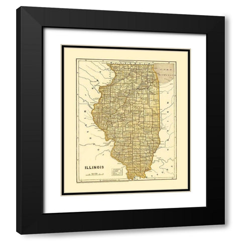 Illinois - Morse  1845 Black Modern Wood Framed Art Print with Double Matting by Morse