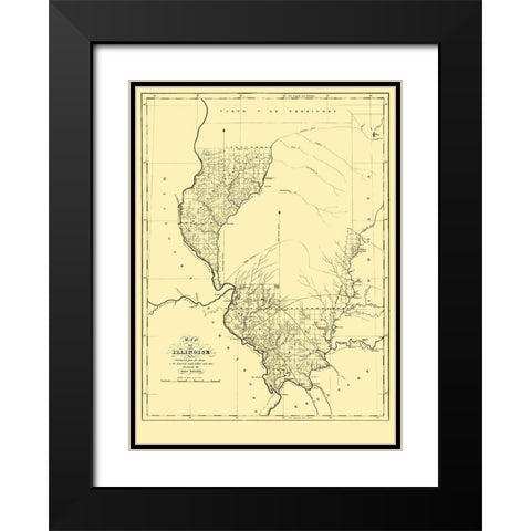Illinois - Melish 1818 Black Modern Wood Framed Art Print with Double Matting by Melish