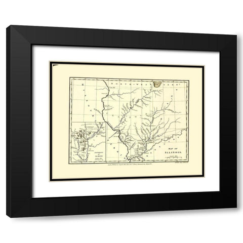 Illinois with Environs of Albion - Longman 1822 Black Modern Wood Framed Art Print with Double Matting by Longman