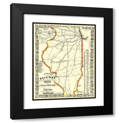 Illinois Railways - Cooke 1855 Black Modern Wood Framed Art Print with Double Matting by Cooke