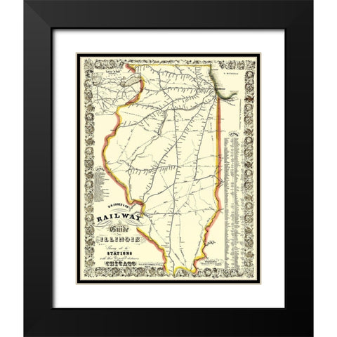 Illinois Railways - Cooke 1855 Black Modern Wood Framed Art Print with Double Matting by Cooke