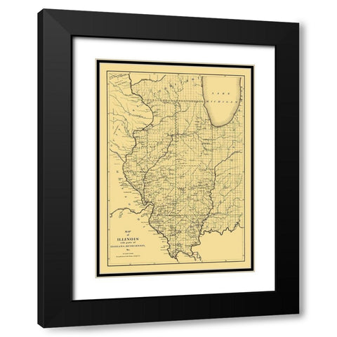 Illinois - Burr 1836 Black Modern Wood Framed Art Print with Double Matting by Burr