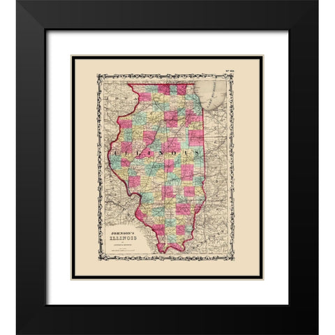 Illinois - Johnson 1860 Black Modern Wood Framed Art Print with Double Matting by Johnson