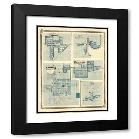 Angola, Fremont, Pleasant Lake, Butler, Orland Black Modern Wood Framed Art Print with Double Matting by Baskin