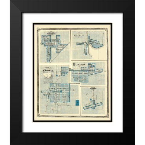 Angola, Fremont, Pleasant Lake, Butler, Orland Black Modern Wood Framed Art Print with Double Matting by Baskin