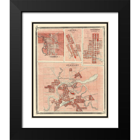 Elkhart, Goshen, Argos, Bourbon Indiana Black Modern Wood Framed Art Print with Double Matting by Baskin