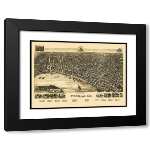 Evansville Indiana - Wellge 1888 Black Modern Wood Framed Art Print with Double Matting by Wellge