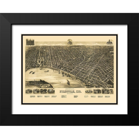 Evansville Indiana - Wellge 1888 Black Modern Wood Framed Art Print with Double Matting by Wellge