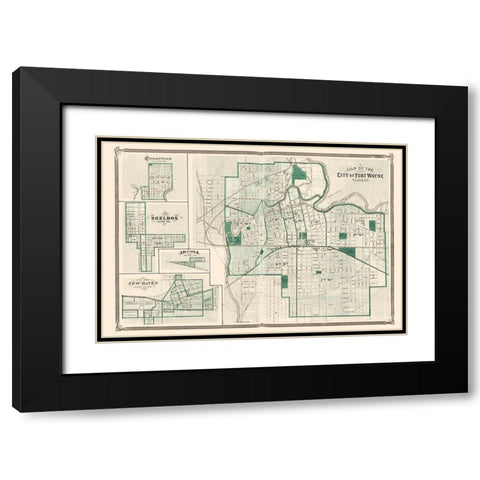 Fort Wayne Indiana Landowner - Baskin 1876 Black Modern Wood Framed Art Print with Double Matting by Baskin