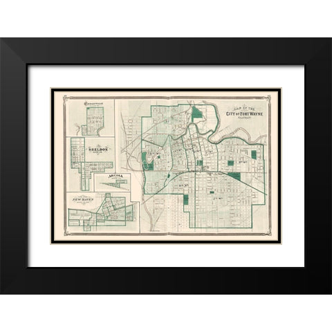 Fort Wayne Indiana Landowner - Baskin 1876 Black Modern Wood Framed Art Print with Double Matting by Baskin