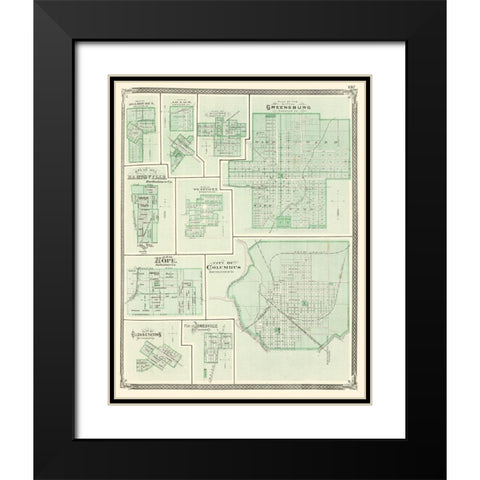 Greensburg, Columbus, Hartsville, Hope Indiana Black Modern Wood Framed Art Print with Double Matting by Baskin